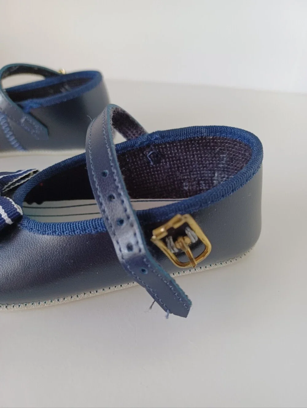 Vintage 90s Baby Shoes Size 2 Blue And White With Bow Buckle Footwear Kids